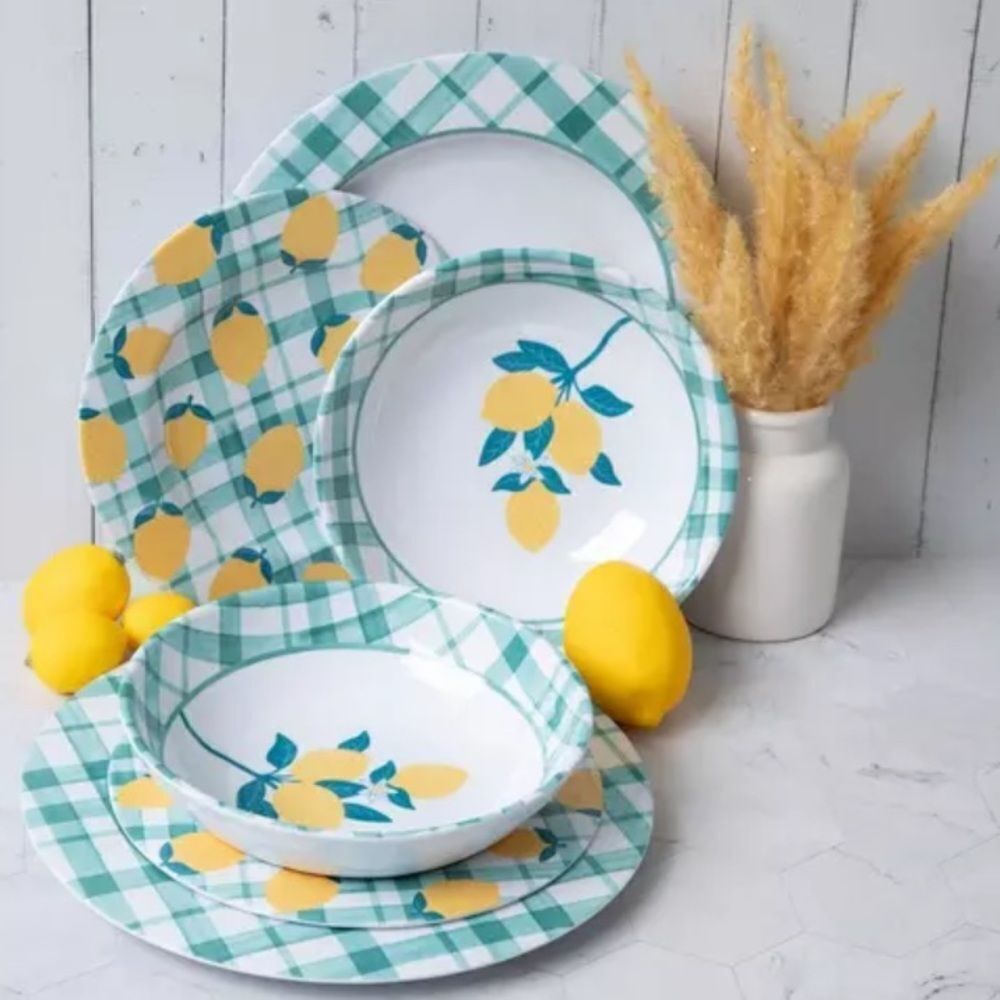 PLAID RIM SET OF FOUR DINNER PLATES - Picture 3 of 3